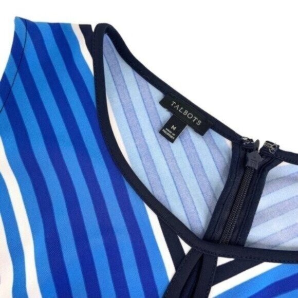 Talbots Blue Striped Sleeveless Fit and Flare Summer Dress - Picture 4 of 6